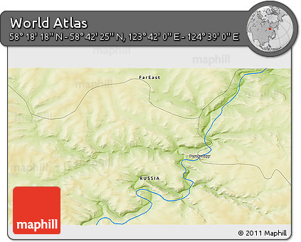 Physical 3D Map of the Area around 58° 30' 22" N, 124° 10' 30" E