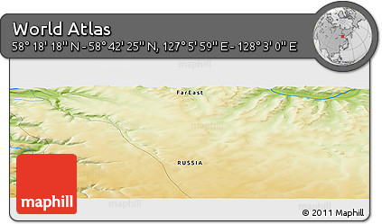 Physical Panoramic Map of the Area around 58° 30' 22" N, 127° 34' 30" E