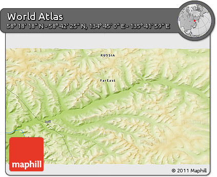 Physical 3D Map of the Area around 58° 30' 22" N, 135° 13' 29" E