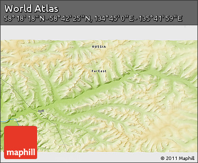 Physical 3D Map of the Area around 58° 30' 22" N, 135° 13' 29" E