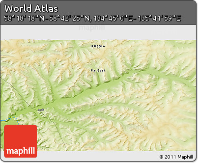 Physical 3D Map of the Area around 58° 30' 22" N, 135° 13' 29" E