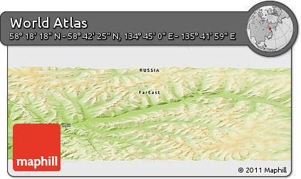 Physical Panoramic Map of the Area around 58° 30' 22" N, 135° 13' 29" E