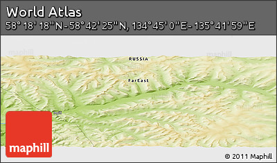 Physical Panoramic Map of the Area around 58° 30' 22" N, 135° 13' 29" E