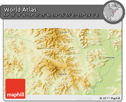 Physical 3D Map of the Area around 58° 30' 22" N, 136° 55' 30" E