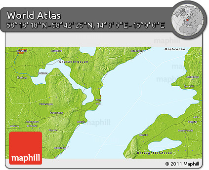Physical 3D Map of the Area around 58° 30' 22" N, 14° 31' 30" E