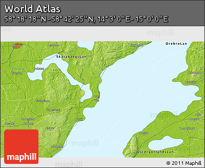 Physical 3D Map of the Area around 58° 30' 22" N, 14° 31' 30" E