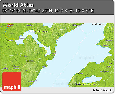 Physical 3D Map of the Area around 58° 30' 22" N, 14° 31' 30" E