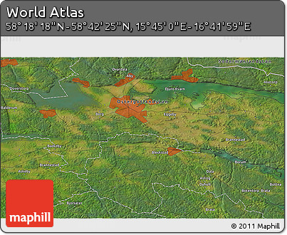 Satellite 3D Map of the Area around 58° 30' 22" N, 16° 13' 30" E