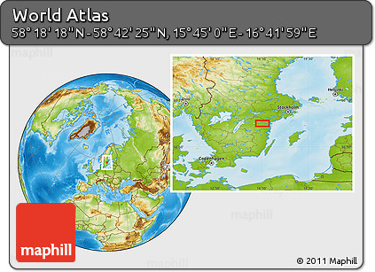 Physical Location Map of the Area around 58° 30' 22" N, 16° 13' 30" E