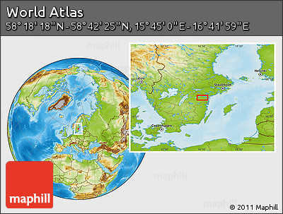 Physical Location Map of the Area around 58° 30' 22" N, 16° 13' 30" E