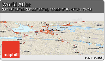 Shaded Relief Panoramic Map of the Area around 58° 30' 22" N, 16° 13' 30" E