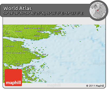 Physical 3D Map of the Area around 58° 30' 22" N, 17° 4' 30" E