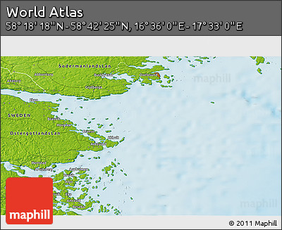 Physical 3D Map of the Area around 58° 30' 22" N, 17° 4' 30" E