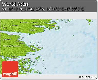Physical 3D Map of the Area around 58° 30' 22" N, 17° 4' 30" E