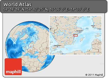 Shaded Relief Location Map of the Area around 58° 30' 22" N, 17° 4' 30" E