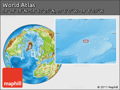 Physical Location Map of the Area around 58° 30' 22" N, 18° 37' 30" W
