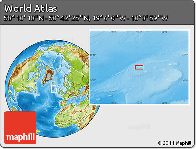 Physical Location Map of the Area around 58° 30' 22" N, 18° 37' 30" W
