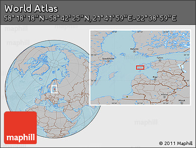 Gray Location Map of the Area around 58° 30' 22" N, 22° 10' 29" E, hill shading