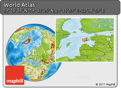 Physical Location Map of the Area around 58° 30' 22" N, 22° 10' 29" E