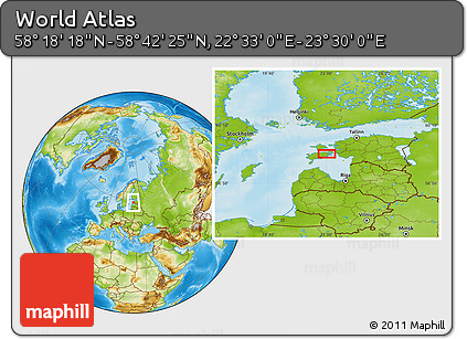 Physical Location Map of the Area around 58° 30' 22" N, 23° 1' 29" E