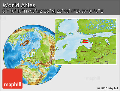 Physical Location Map of the Area around 58° 30' 22" N, 23° 1' 29" E