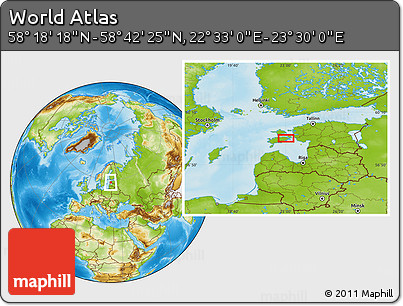 Physical Location Map of the Area around 58° 30' 22" N, 23° 1' 29" E