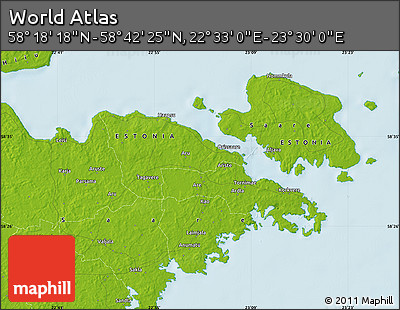 Physical Map of the Area around 58° 30' 22" N, 23° 1' 29" E