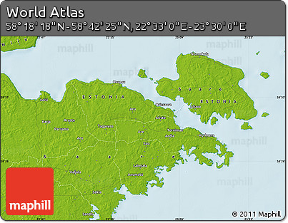 Physical Map of the Area around 58° 30' 22" N, 23° 1' 29" E