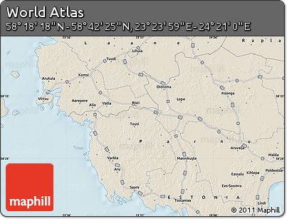 Shaded Relief Map of the Area around 58° 30' 22" N, 23° 52' 30" E
