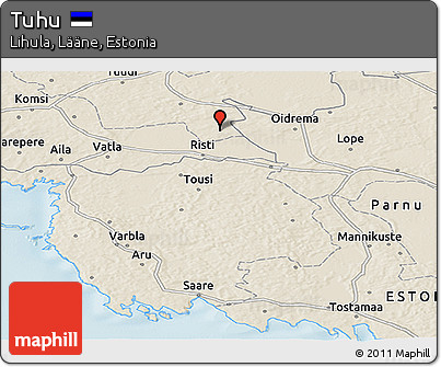 Shaded Relief Panoramic Map of Tuhu