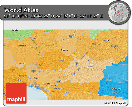 Political 3D Map of the Area around 58° 30' 22" N, 24° 43' 30" E