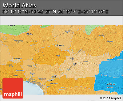 Political 3D Map of the Area around 58° 30' 22" N, 24° 43' 30" E