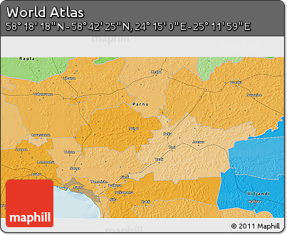 Political 3D Map of the Area around 58° 30' 22" N, 24° 43' 30" E