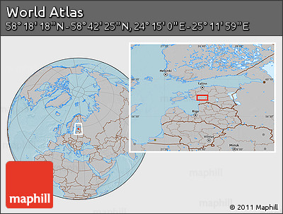 Gray Location Map of the Area around 58° 30' 22" N, 24° 43' 30" E, hill shading