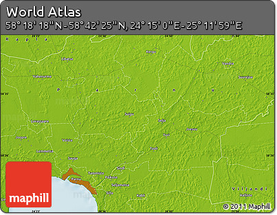 Physical Map of the Area around 58° 30' 22" N, 24° 43' 30" E