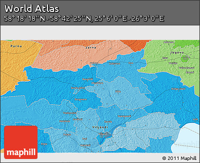 Political 3D Map of the Area around 58° 30' 22" N, 25° 34' 30" E