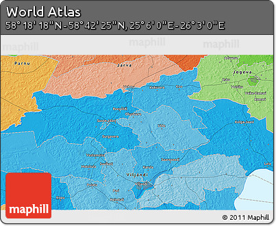 Political 3D Map of the Area around 58° 30' 22" N, 25° 34' 30" E