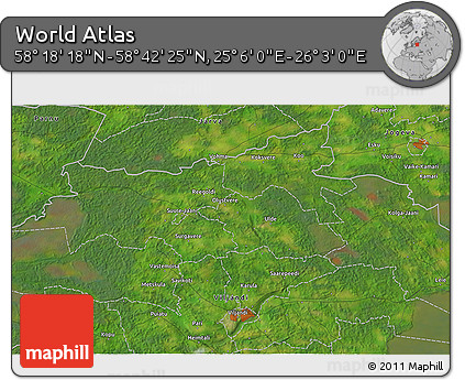 Satellite 3D Map of the Area around 58° 30' 22" N, 25° 34' 30" E