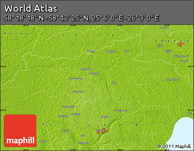 Physical Map of the Area around 58° 30' 22" N, 25° 34' 30" E