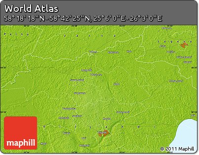 Physical Map of the Area around 58° 30' 22" N, 25° 34' 30" E