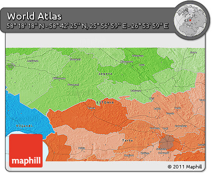 Political 3D Map of the Area around 58° 30' 22" N, 26° 25' 29" E