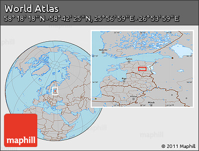 Gray Location Map of the Area around 58° 30' 22" N, 26° 25' 29" E