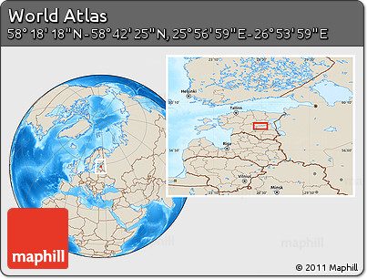 Shaded Relief Location Map of the Area around 58° 30' 22" N, 26° 25' 29" E
