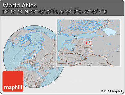 Gray Location Map of the Area around 58° 30' 22" N, 27° 16' 29" E, hill shading