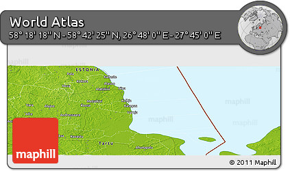 Physical Panoramic Map of the Area around 58° 30' 22" N, 27° 16' 29" E