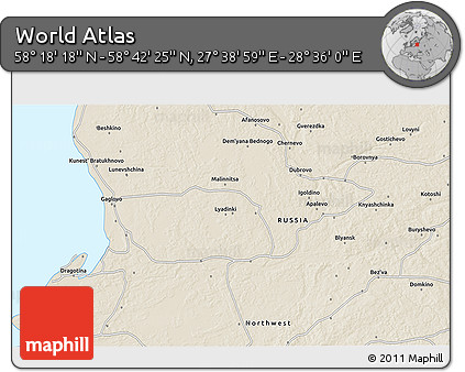 Shaded Relief 3D Map of the Area around 58° 30' 22" N, 28° 7' 30" E