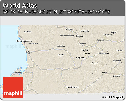 Shaded Relief 3D Map of the Area around 58° 30' 22" N, 28° 7' 30" E