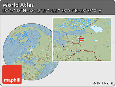 Savanna Style Location Map of the Area around 58° 30' 22" N, 28° 7' 30" E, hill shading