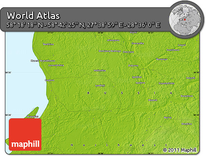 Physical Map of the Area around 58° 30' 22" N, 28° 7' 30" E