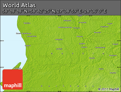 Physical Map of the Area around 58° 30' 22" N, 28° 7' 30" E